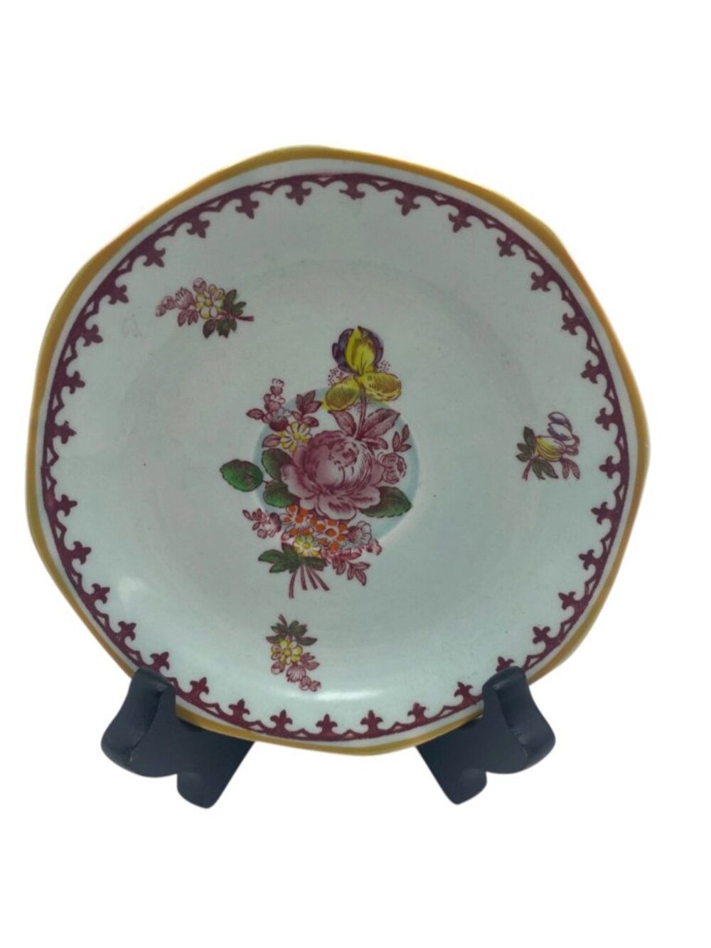 Lot of 3 Adams Calyx Ware Chelsea Sprays Saucers Red Fleur de Lis England